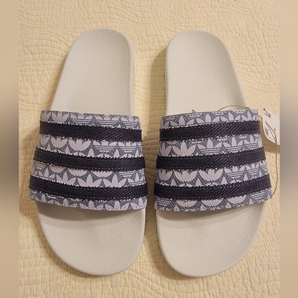 NWT Adidas Men's Slip On Adilette Slides with Denim Blue Colorway